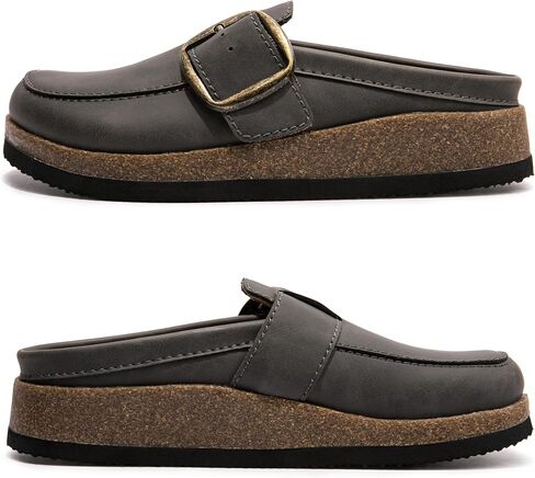 Women's Premium Eco Leather Buckle Clogs Non Slip Platform Mules Comfort Slip On Slides for Work Casual Outdoor in Saudi Arabia