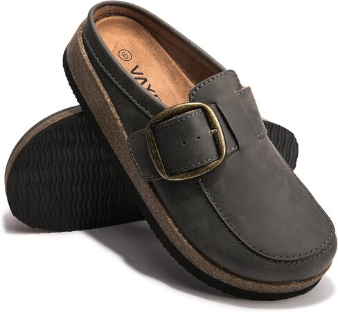 Women's Premium Eco Leather Buckle Clogs Non Slip Platform Mules Comfort Slip On Slides for Work Casual Outdoor in Saudi Arabia
