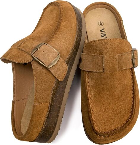 Women's Premium Eco Leather Buckle Clogs Non Slip Platform Mules Comfort Slip On Slides for Work Casual Outdoor in Saudi Arabia