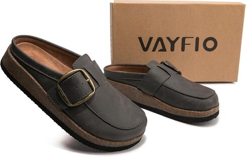 Women's Premium Eco Leather Buckle Clogs Non Slip Platform Mules Comfort Slip On Slides for Work Casual Outdoor in Saudi Arabia