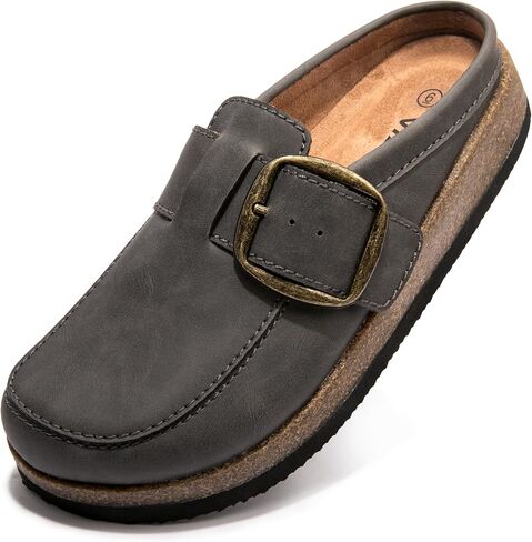 Women's Premium Eco Leather Buckle Clogs Non Slip Platform Mules Comfort Slip On Slides for Work Casual Outdoor in Saudi Arabia