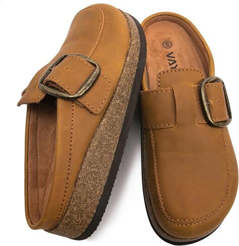 Women's Premium Eco Leather Buckle Clogs Non Slip Platform Mules Comfort Slip On Slides for Work Casual Outdoor in Saudi Arabia