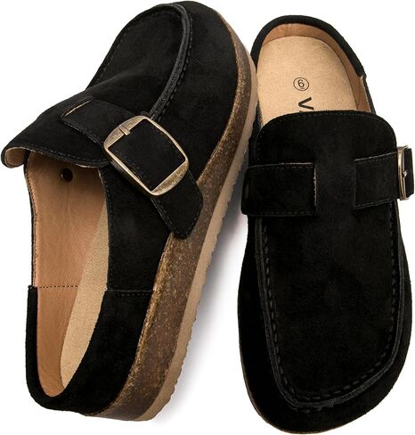 Women's Premium Eco Leather Buckle Clogs Non Slip Platform Mules Comfort Slip On Slides for Work Casual Outdoor in Saudi Arabia