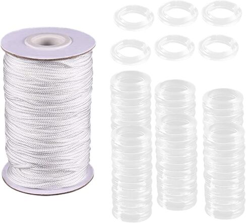 50M Roman Cord with 100 Clear Curtain Rings for Roman Shade Repair, Gardening Plant Support, Ceiling Fan Pulls in Saudi Arabia