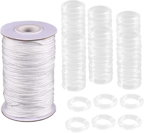 50M Roman Cord with 100 Clear Curtain Rings for Roman Shade Repair, Gardening Plant Support, Ceiling Fan Pulls in Saudi Arabia