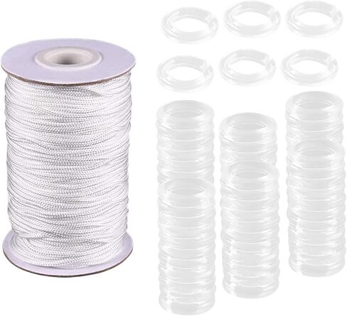 50M Roman Cord with 100 Clear Curtain Rings for Roman Shade Repair, Gardening Plant Support, Ceiling Fan Pulls in Saudi Arabia