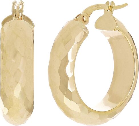 Italian 14k Yellow Gold Hollow Diamond Cut Hoop Earrings 22.5mmx6mm 3 grams in Kuwait