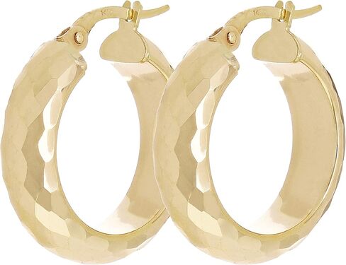 Italian 14k Yellow Gold Hollow Diamond Cut Hoop Earrings 22.5mmx6mm 3 grams in Kuwait