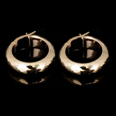 Italian 14k Yellow Gold Hollow Diamond Cut Hoop Earrings 22.5mmx6mm 3 grams in Kuwait