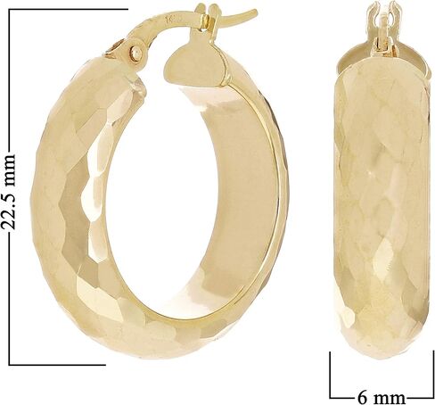 Italian 14k Yellow Gold Hollow Diamond Cut Hoop Earrings 22.5mmx6mm 3 grams in Kuwait