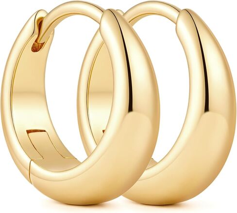 14K Gold Hoop Earrings for Women 14K Gold Earrings for Women Gold Chunky Hoop Earring for Womens Hoops Full and Rounded Surface Hoops Earring for Womens 13/18/22mm in Saudi Arabia
