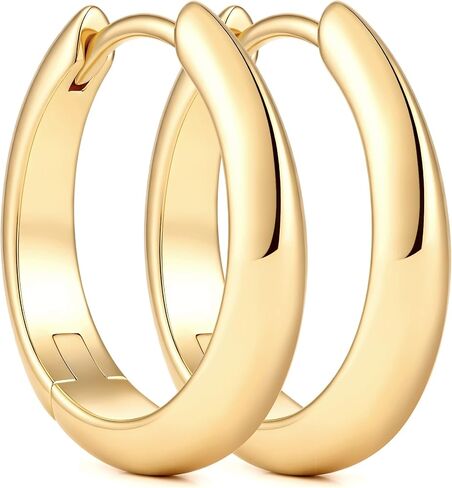 14K Gold Hoop Earrings for Women 14K Gold Earrings for Women Gold Chunky Hoop Earring for Womens Hoops Full and Rounded Surface Hoops Earring for Womens 13/18/22mm in Kuwait