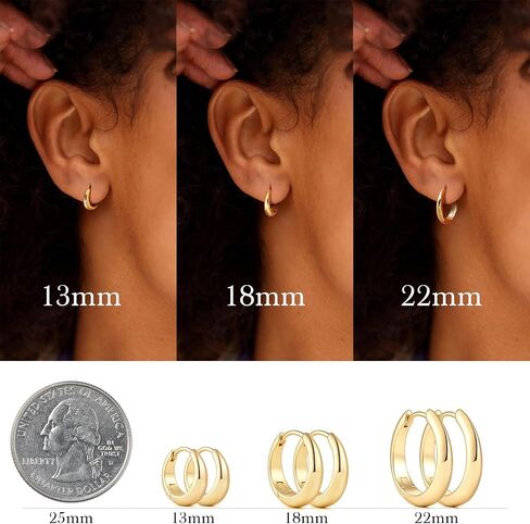 14K Gold Hoop Earrings for Women 14K Gold Earrings for Women Gold Chunky Hoop Earring for Womens Hoops Full and Rounded Surface Hoops Earring for Womens 13/18/22mm in Kuwait