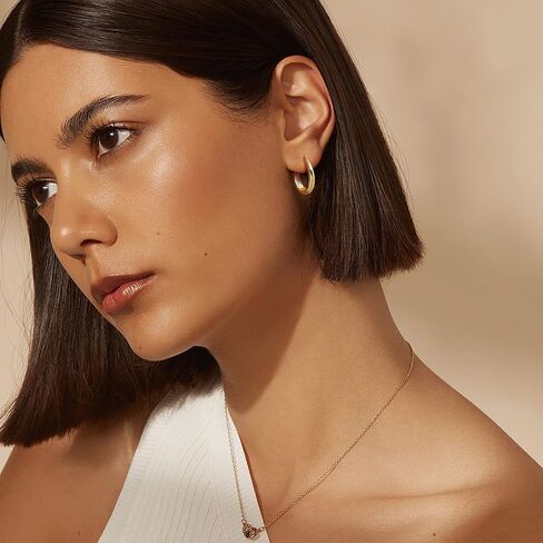 14K Gold Hoop Earrings for Women 14K Gold Earrings for Women Gold Chunky Hoop Earring for Womens Hoops Full and Rounded Surface Hoops Earring for Womens 13/18/22mm in Kuwait