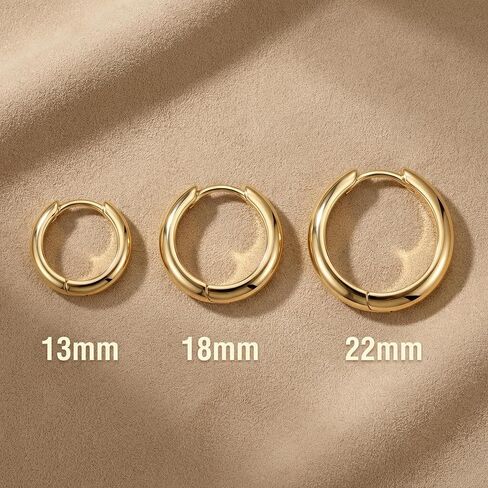14K Gold Hoop Earrings for Women 14K Gold Earrings for Women Gold Chunky Hoop Earring for Womens Hoops Full and Rounded Surface Hoops Earring for Womens 13/18/22mm in Kuwait