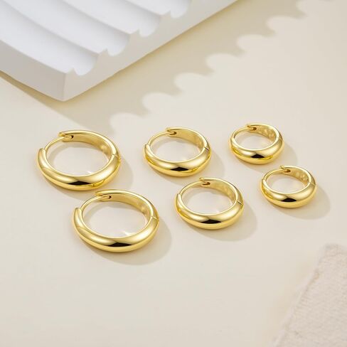 14K Gold Hoop Earrings for Women 14K Gold Earrings for Women Gold Chunky Hoop Earring for Womens Hoops Full and Rounded Surface Hoops Earring for Womens 13/18/22mm in Kuwait