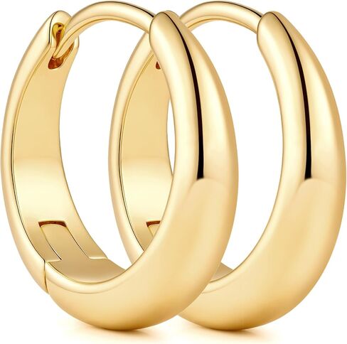 14K Gold Hoop Earrings for Women 14K Gold Earrings for Women Gold Chunky Hoop Earring for Womens Hoops Full and Rounded Surface Hoops Earring for Womens 13/18/22mm in Kuwait
