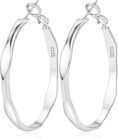 LOUMILEO 4MM Wide 925 Sterling Silver Post Hoop Earrings for Women Hypoallergenic Silver Hoop Earrings for Sensitive Ears Lightweight Large Silver Hoops Jewelry Gift 30/40/50MM in Saudi Arabia