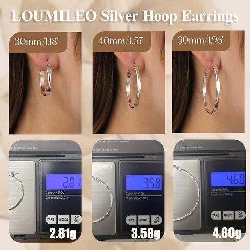 LOUMILEO 4MM Wide 925 Sterling Silver Post Hoop Earrings for Women Hypoallergenic Silver Hoop Earrings for Sensitive Ears Lightweight Large Silver Hoops Jewelry Gift 30/40/50MM in Saudi Arabia