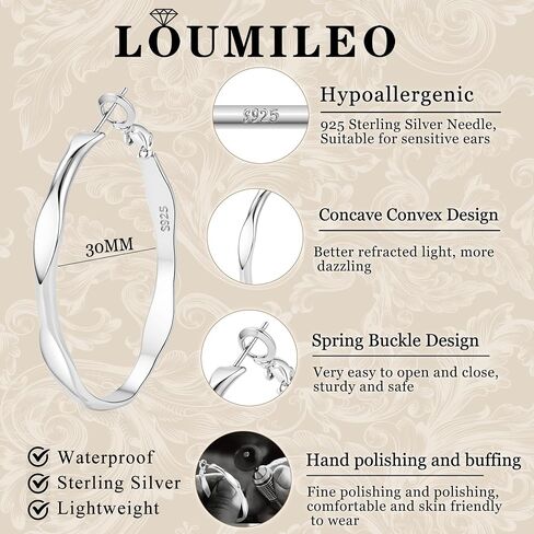 LOUMILEO 4MM Wide 925 Sterling Silver Post Hoop Earrings for Women Hypoallergenic Silver Hoop Earrings for Sensitive Ears Lightweight Large Silver Hoops Jewelry Gift 30/40/50MM in Saudi Arabia
