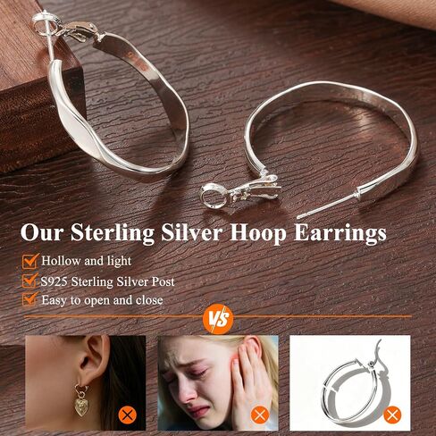 LOUMILEO 4MM Wide 925 Sterling Silver Post Hoop Earrings for Women Hypoallergenic Silver Hoop Earrings for Sensitive Ears Lightweight Large Silver Hoops Jewelry Gift 30/40/50MM in Saudi Arabia