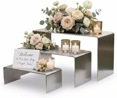 Stainless Steel Display Risers – 3-Tier Pedestal Stands for Retail Countertop, Cupcake Jewelry Showcase Riser, Shelf Riser for Food Cosmetics & Tabletop Decor (Gold) in Kuwait