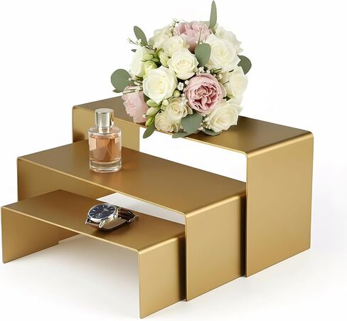 Stainless Steel Display Risers – 3-Tier Pedestal Stands for Retail Countertop, Cupcake Jewelry Showcase Riser, Shelf Riser for Food Cosmetics & Tabletop Decor (Gold) in Kuwait