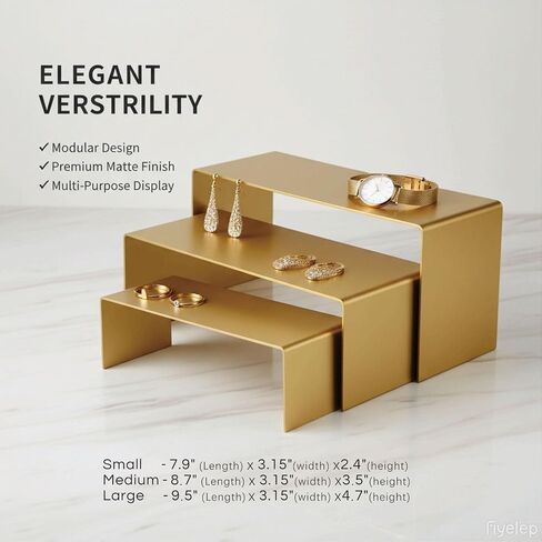 Stainless Steel Display Risers – 3-Tier Pedestal Stands for Retail Countertop, Cupcake Jewelry Showcase Riser, Shelf Riser for Food Cosmetics & Tabletop Decor (Gold) in Kuwait