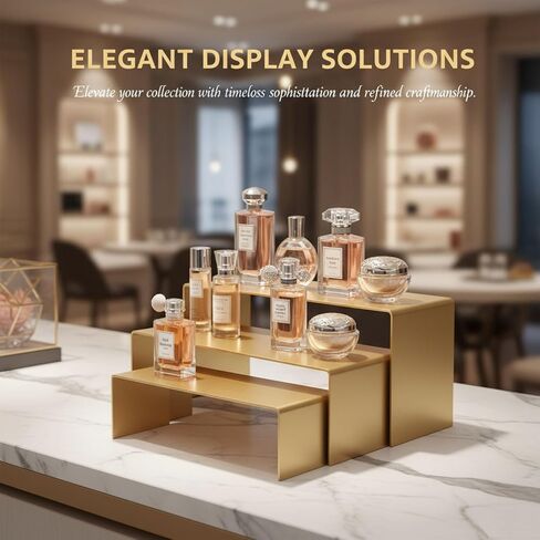 Stainless Steel Display Risers – 3-Tier Pedestal Stands for Retail Countertop, Cupcake Jewelry Showcase Riser, Shelf Riser for Food Cosmetics & Tabletop Decor (Gold) in Kuwait