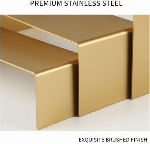 Stainless Steel Display Risers – 3-Tier Pedestal Stands for Retail Countertop, Cupcake Jewelry Showcase Riser, Shelf Riser for Food Cosmetics & Tabletop Decor (Gold) in Kuwait
