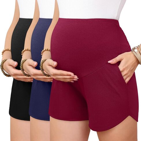 3 Pack Women's Maternity Shorts Over Belly Pregnancy Lounge Workout Running Casual Pajama with Pockets in Saudi Arabia