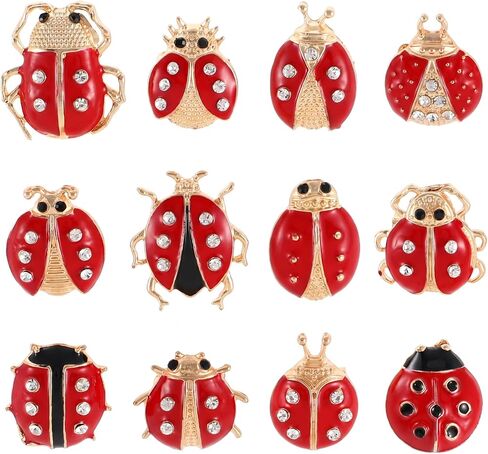 Veemoon Rhinestone Ladybug Brooch Set for Women, 12Pcs Alloy Enamel Bug Pins Cartoon Insect Broochs Decorative Delicate Fashion Crystal Ladybug Lapel Pin Party Favor Clothing Accessories and Craft in Kuwait