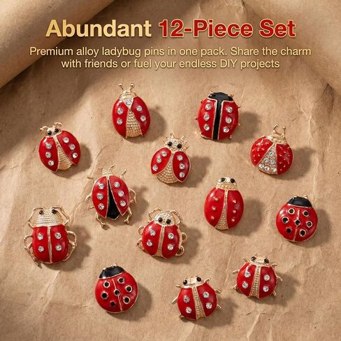 Veemoon Rhinestone Ladybug Brooch Set for Women, 12Pcs Alloy Enamel Bug Pins Cartoon Insect Broochs Decorative Delicate Fashion Crystal Ladybug Lapel Pin Party Favor Clothing Accessories and Craft in Kuwait