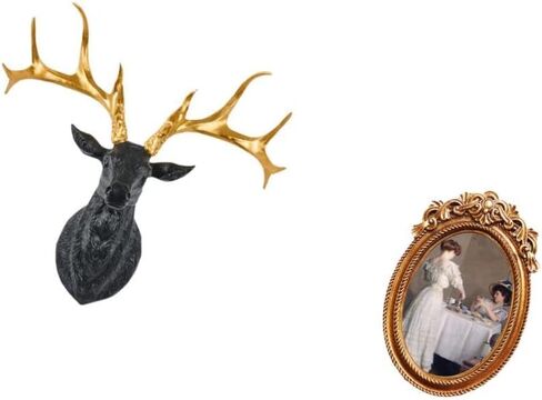Boho Resin Deer Head Wall Sculpture with Ornate Picture Frame, Tabletop Display Holder for Home Office Bedroom Decor, 12.20x6.89x11.81inch in Saudi Arabia