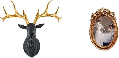 Boho Resin Deer Head Wall Sculpture with Ornate Picture Frame, Tabletop Display Holder for Home Office Bedroom Decor, 12.20x6.89x11.81inch in Saudi Arabia