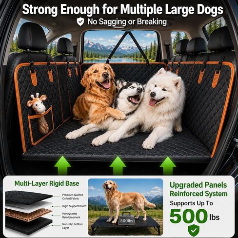 Back Seat Extender for Dogs Hard Bottom Holds 400lbs, Sturdy Dog Car Seat Cover for Back Seat, Waterproof and Non-Slip Pets Backseat Protector with Mesh Window and Storage Pocket for Car SUV in Saudi Arabia