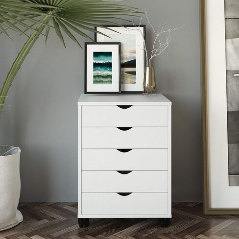 DWVO 2 Drawer File Cabinet with Charging Station, Filing Cabinet with Lock and Wheels, Lateral Filing Cabinet for Home Office, White and Gold in Kuwait