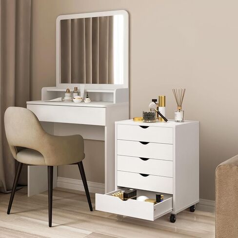 DWVO 2 Drawer File Cabinet with Charging Station, Filing Cabinet with Lock and Wheels, Lateral Filing Cabinet for Home Office, White and Gold in Kuwait