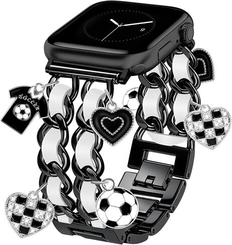 Silver Watch Bands for Women Compatible with Apple Watch Band 38mm 40mm 41mm 42mm (S11/10) Adjustable Unique Charms Metal Strap Cowboy Chain Bracelet for iWatch Series 11/10/9/8/7/6/5/4/3/2/1/SE | Cross Charms with silver leather layered chains add bracel in Kuwait