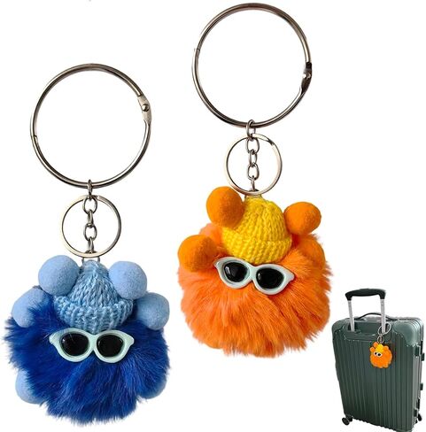 Pom Pom Luggage Tags – Plush Ball Identifier for Suitcase Backpack Stroller – Travel Accessory Gift Sturdy Metal Ring in Kuwait