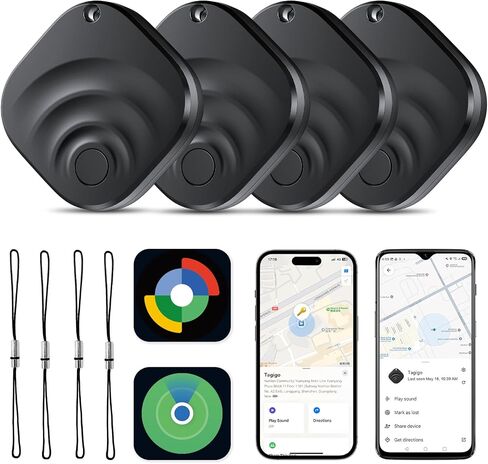 2026 Air Tracker Tags Item Locator for Android & iOS Bluetooth Tracker Smart Tags Compatible with Apple Find My (iOS) & Google's Find Hub(Android) for Keys, Luggage, Wallet, Vehicles (4 Pack Black) in Saudi Arabia