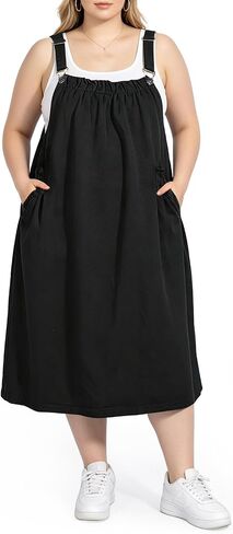 Moon Wood Plus Size Denim Overall Dress for Women Jumper Dress with Pockets Summer Casual Maxi Dress in Kuwait