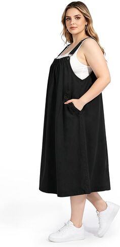 Moon Wood Plus Size Denim Overall Dress for Women Jumper Dress with Pockets Summer Casual Maxi Dress in Kuwait