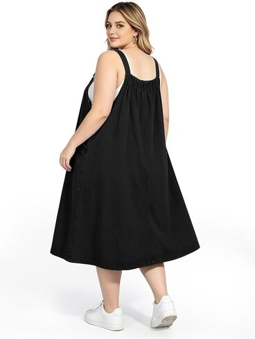 Moon Wood Plus Size Denim Overall Dress for Women Jumper Dress with Pockets Summer Casual Maxi Dress in Kuwait
