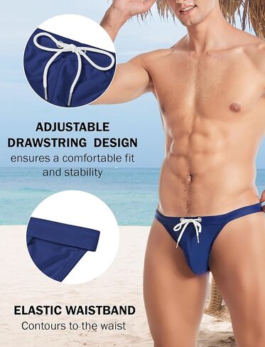 Mens Sexy Low Rise Swimwear Quick Dry Pouch Bulge Enhancing Bikini Swimming Briefs Hot Men Thongs Swimsuit with Drawstring in Kuwait