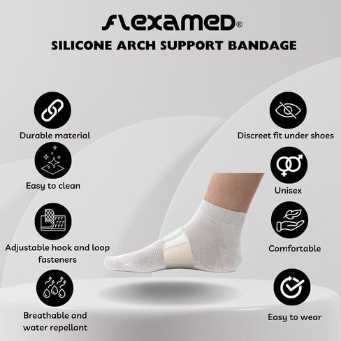 FlexaMed Silicone Adjustable Elastic Arch Plantar Fasciitis Bandage Brace Pair- Small in Kuwait