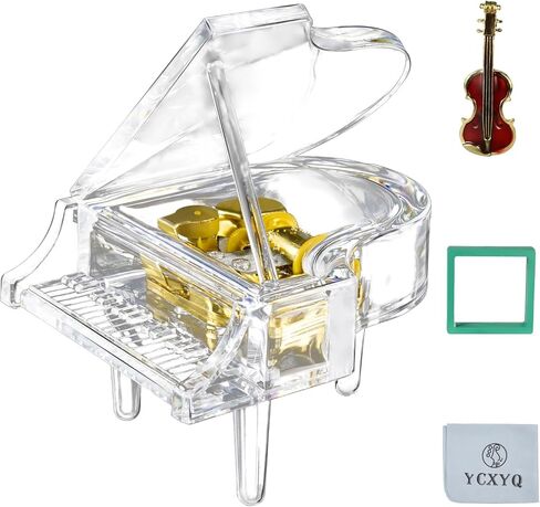 Transparent - Piano Music Box Mechanical Clockwork Crystal Piano High-End Acrylic Ornament Crystal Craft (Music: Canon) in Saudi Arabia