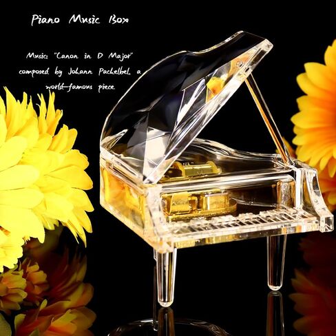Transparent - Piano Music Box Mechanical Clockwork Crystal Piano High-End Acrylic Ornament Crystal Craft (Music: Canon) in Saudi Arabia