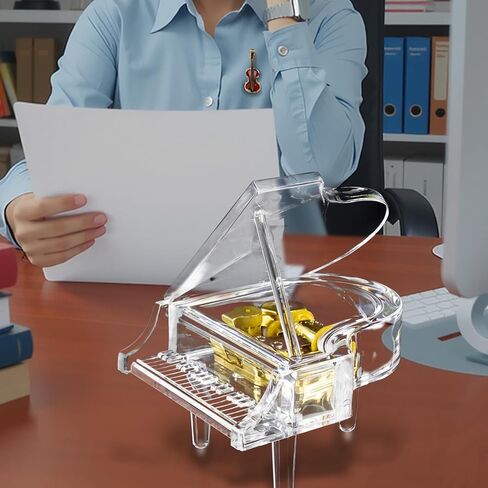 Transparent - Piano Music Box Mechanical Clockwork Crystal Piano High-End Acrylic Ornament Crystal Craft (Music: Canon) in Saudi Arabia