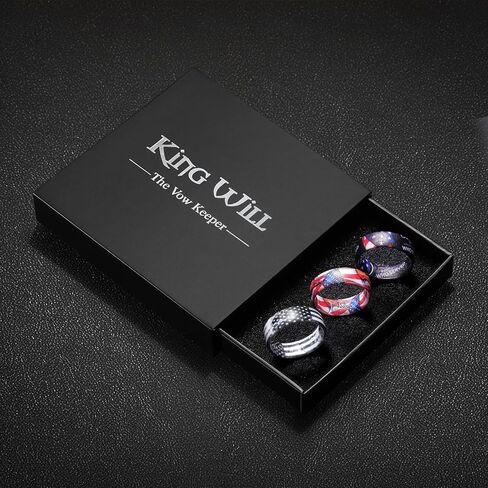 King Will Men's Silicone Wedding Ring, Patriotic American Flag Series with Breathable Inner Texture-7mm Wide 2mm Thick Durable Rubber Wedding Band in Black, Blue &Red, Flexible Size 8-11 in Kuwait